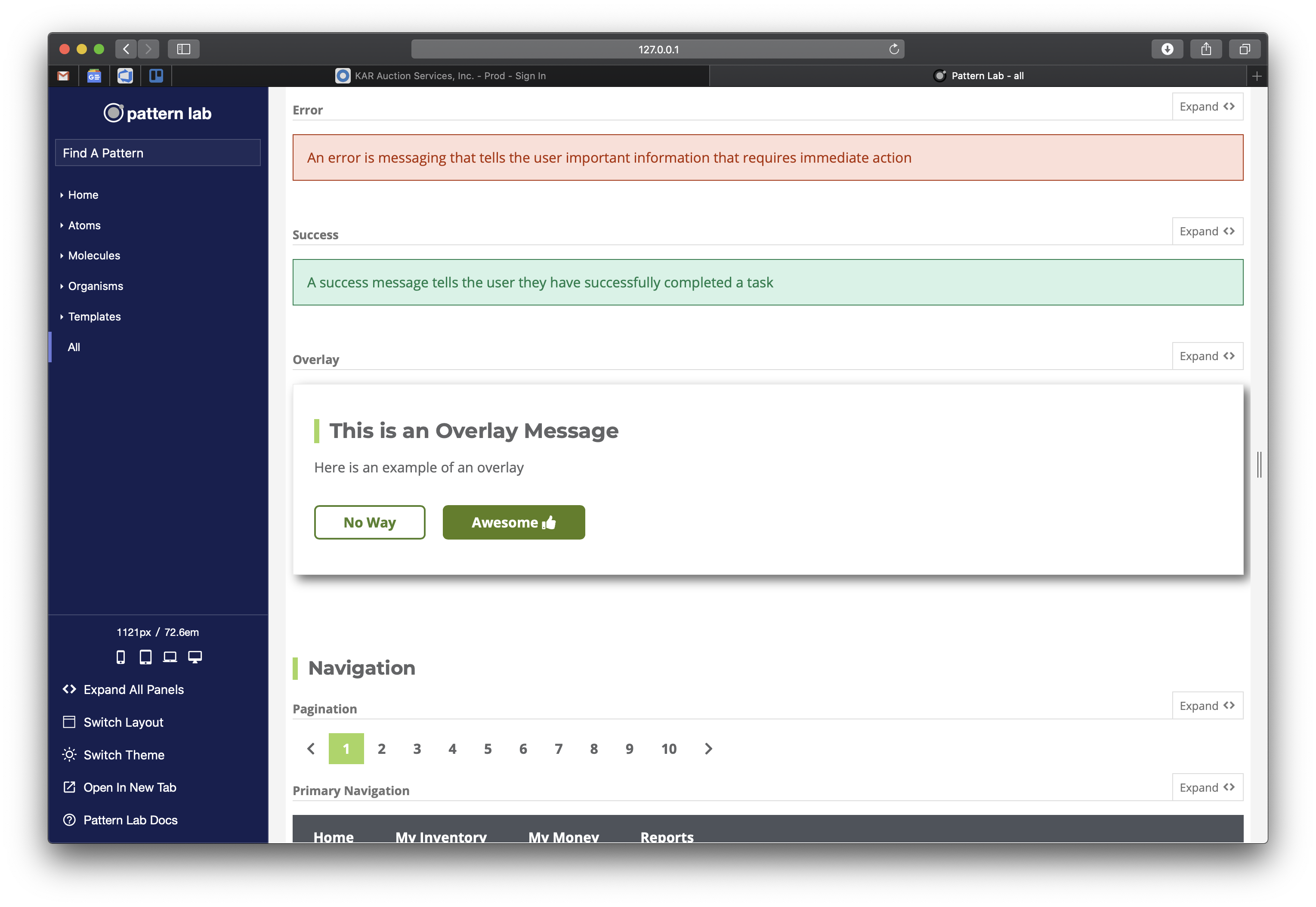 Screenshot of UI pattern library
